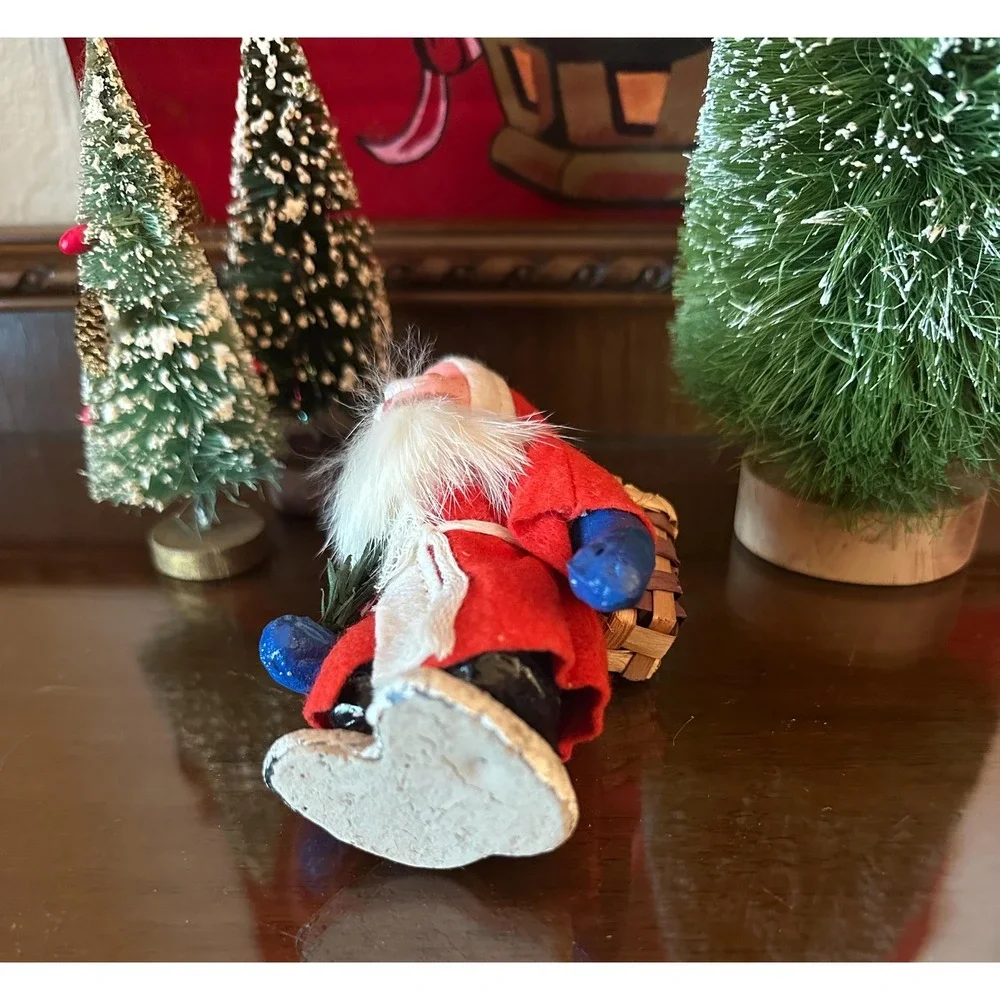 Vintage German Belsnickel(?) 5'' Santa Claus With Basket Large Rabbit Fur Beard‎